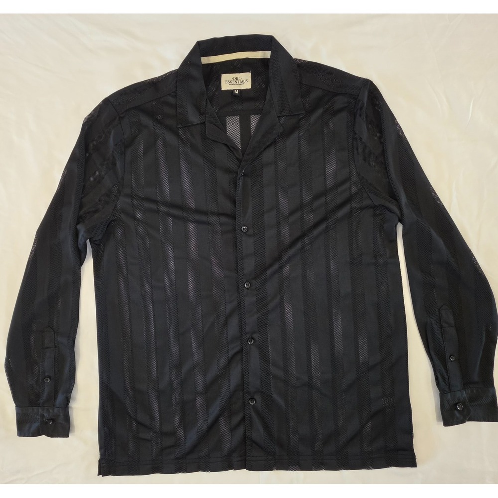 DRL Essentials Mens M Black Sheer Mesh Shirt Long Sleeve Button Up Goth